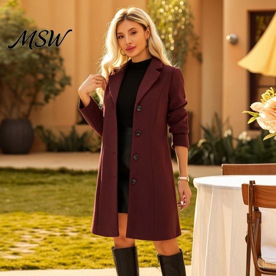 Mid Length Coat Notch Lapel Collar Long for Women, Sleeves Single Breasted Women Casual Blazer Jacket, Slim Fit Solid Color Outerwear Fall Winter