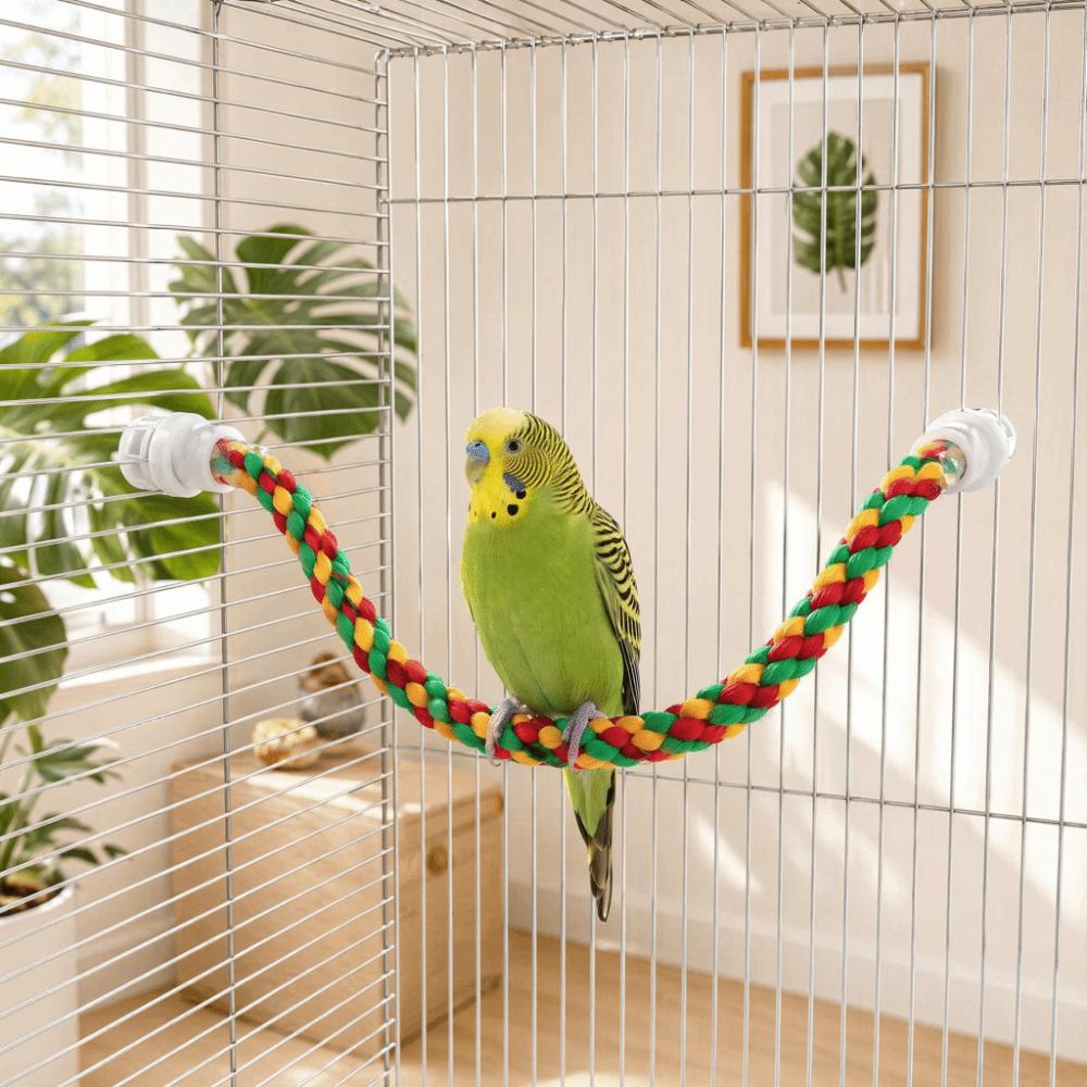 Colorful Design Cotton Rope Perch Adjustable Length U Shape Stand Bird Climbing Toy For Parrots