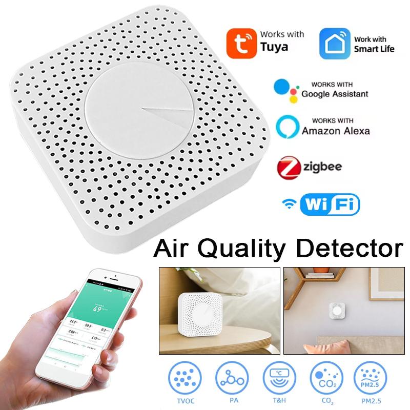 Tuya ZigBee 6-в-1 Умный Wi-Fi Детектор Качества Воздуха PM2.5 Формальдегид ЛОС CO2 Температура Влажность Датчик Воздушной Камеры Через Alexa