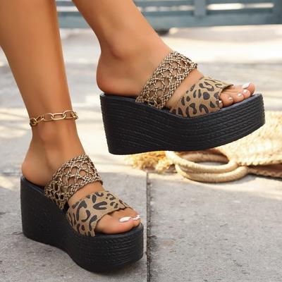 Модные женские туфли на танкетке с открытым носком, босоножки на платформе Eopard, женские летние шлепанцы на толстой подошве, женская обувь Zapatillas Mujer