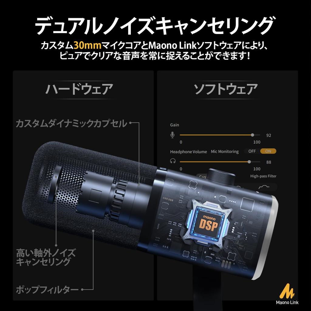 Maono Игровой микрофон для ПК для подкастов и динамический микрофон с отключением звука для YouTube Voice Live и игр PD100X Пустой XLR/USB-микрофон,