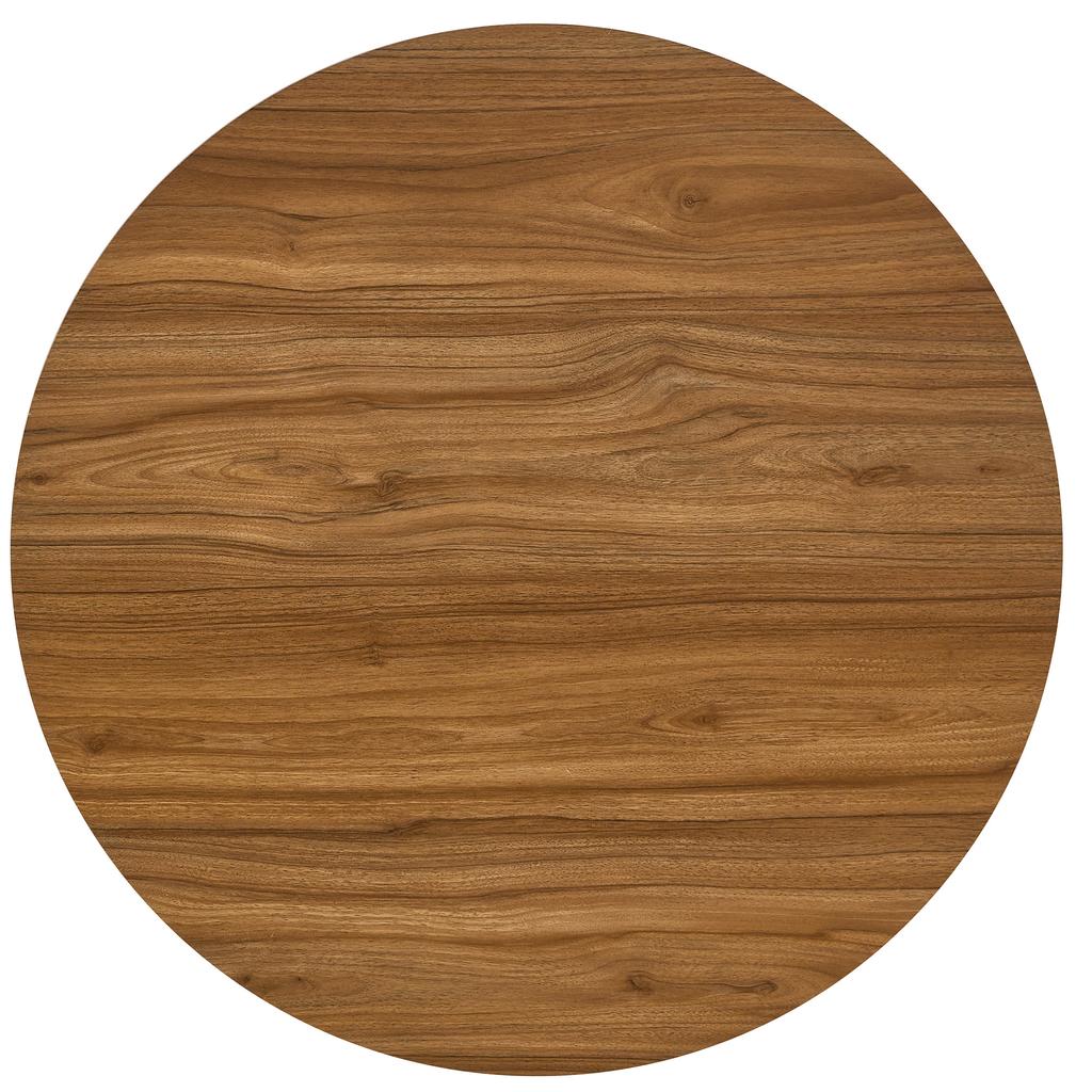 Round modern side table, walnut MDF tabletop, chrome-plated 3-leg metal frame, for living room, dining room, balcony and office, minimalist design