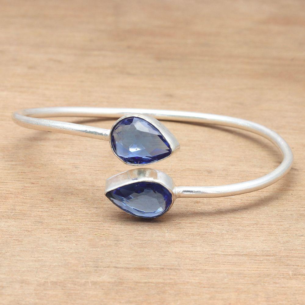 Tanzanite Quartz Gemstone Handmade Jewelry Cuff Bracelets 7''Adjustable