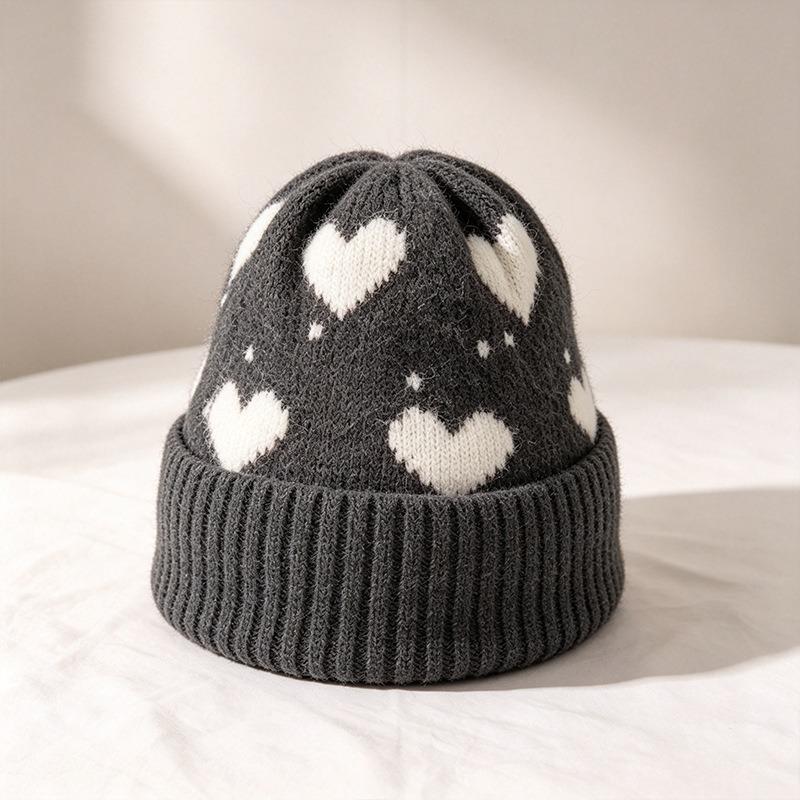 Korean Style Cute Heart Knit Hat Winter Warm Women S Beanie