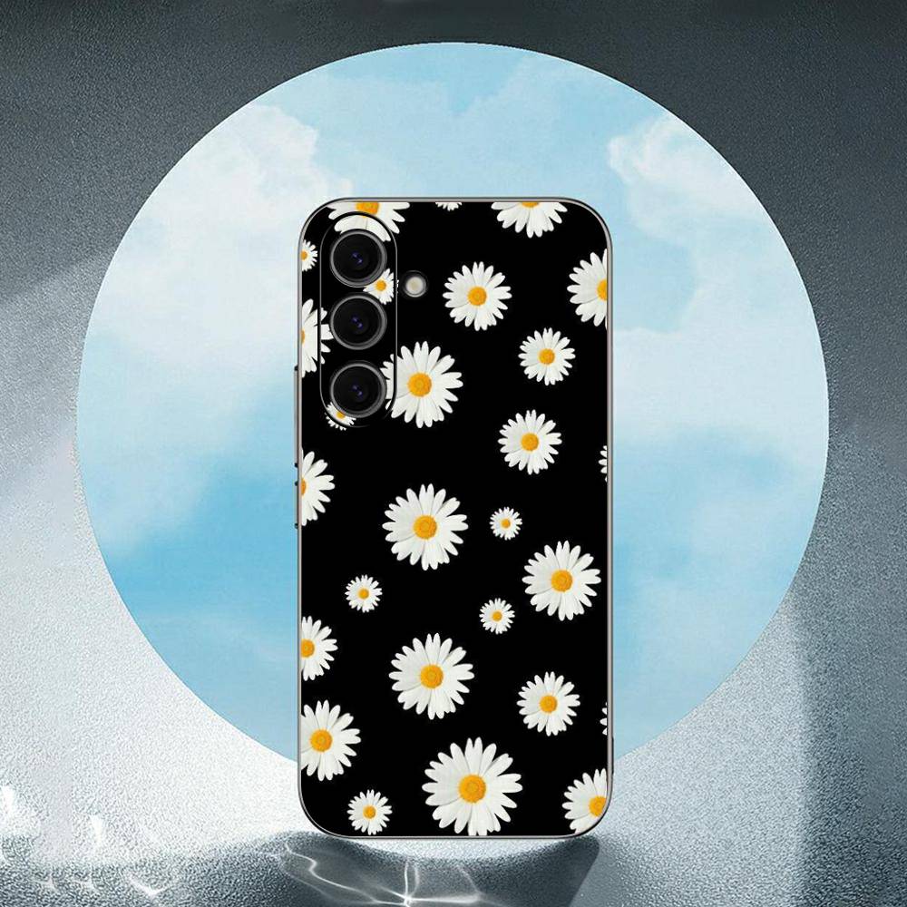 Цветок ромашки для Samsung Galaxy S23 S24 S25 Ultra S22 Plus S21 Черный Мягкий Чехол Водонепроницаемый Мягкий Чехол