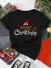 Футболка с надписью Merry Christmas, Рождественская шапка, Футболка с рогами, Модная белая футболка, Одежда с принтом, Женские повседневные футболки с коротким рукавом и графическим рисунком
