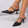 Fashion Sexy Pointed Toe Mules Slippers Women 2025 Summer Silver Glitter Chain Spike High Heel Sandals Fashion Party Dress Shoes Women