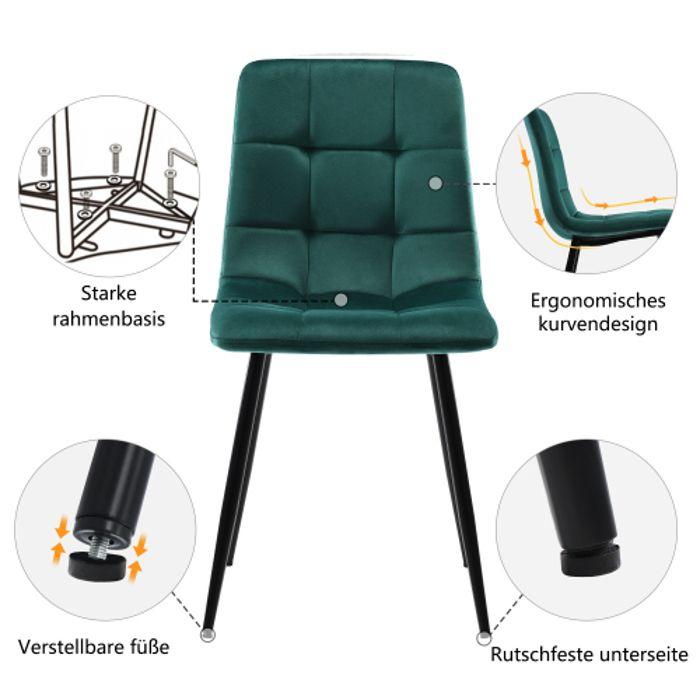 Table de salle à manger - MUVOE - Rectangulaire - 4 places - Velours vert foncé - Pieds dorés