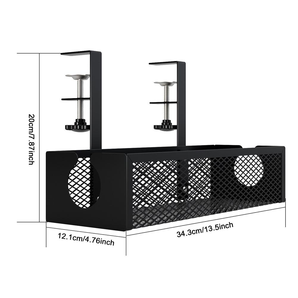 Under Desk Clamp Mounted Cord Organizer No Drill Wire Management Holder Mesh Cable Basket for Managing Cables Power Strips