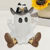 Halloween Cowboy Ghost Figurine Resin Ghost Wearing Cowboy Hat Boots Tabletop Ghost Statue for Home Party Centerpiece Indoor Outdoor