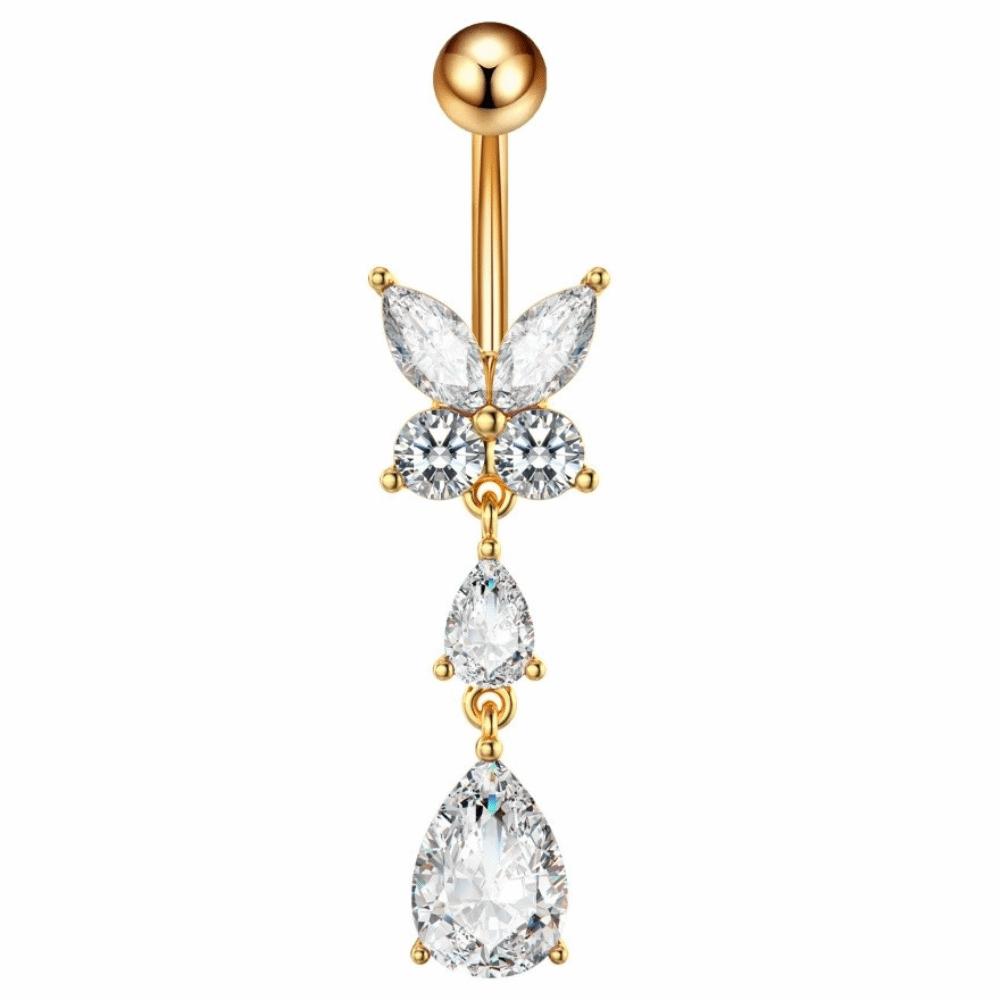 Zinc Zinc Alloy Drop Navel Piercing Ring Zircon Crystals Dangled Navel Ring  Women