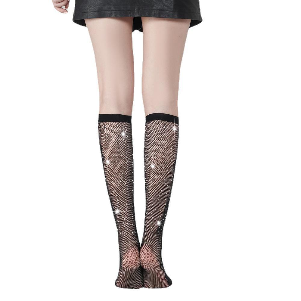 Women's White Diamond Mid Tube Socks - Stylish European & American Design, TZ5003