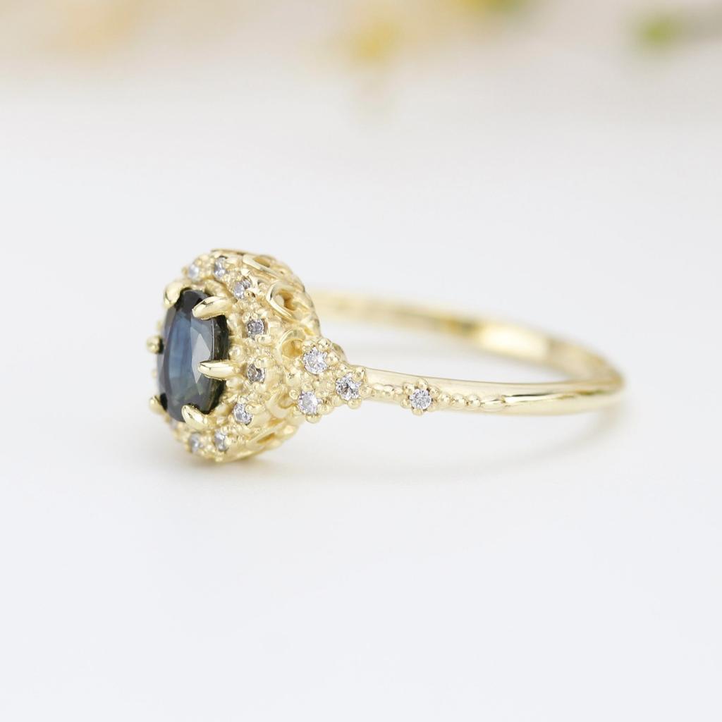 Кольцо с позолоченным обсидианом French Court, простое кольцо с бриллиантом Tem Ring