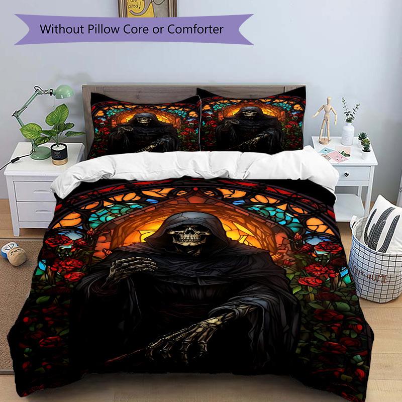 3pcs Reaper Pattern Duvet Cover Set - Machine Washable, Includes 1 Cover and 2 Pillowcases, No Core Included yy251013009