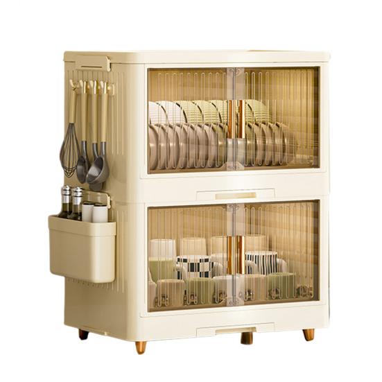 Штабелируемый ящик для хранения посуды, многоярусный органайзер для столовой посуды с прозрачной крышкой, дверцами, крючками, контейнеры для хранения тарелок, чашек, с поддоном для слива