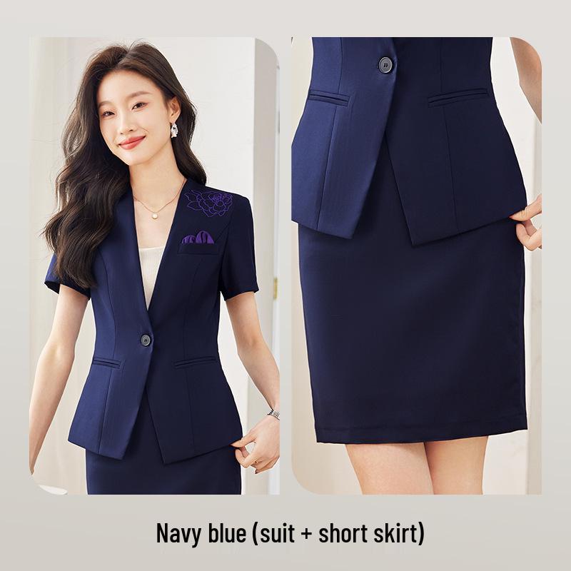 Профессиональный женский юбочный костюм с коротким рукавом для менеджера ресепшена отеля и ювелирного магазина, летняя униформа