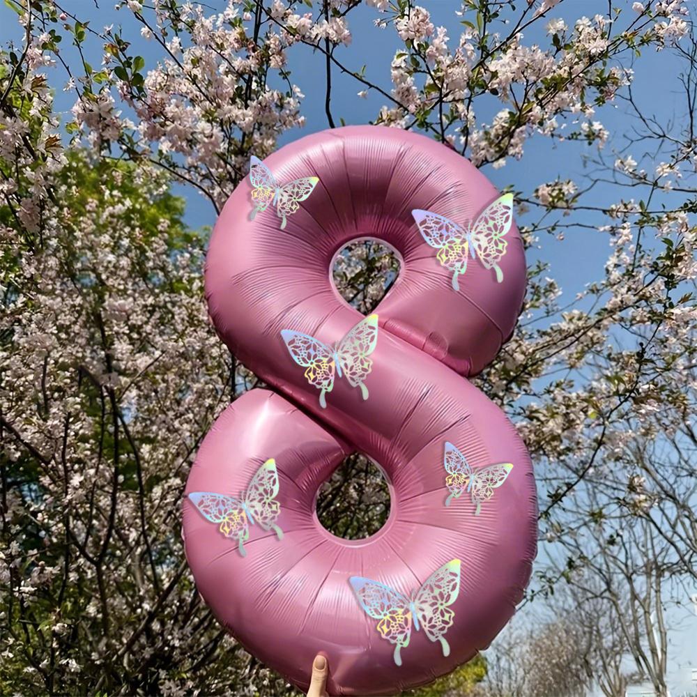 Pink Butterfly Number Balloon, 3D Stereoscopic Butterfly Number 0-9 Used for Anniversary Birthday Party Photography