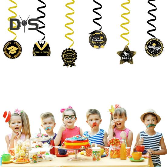 Выпускной сезон 2025 года, спиральные подвесные баннеры, подвески для тегов, черное золото, потолочная вечеринка, школьные украшения для выпускного, подарки на выпускной