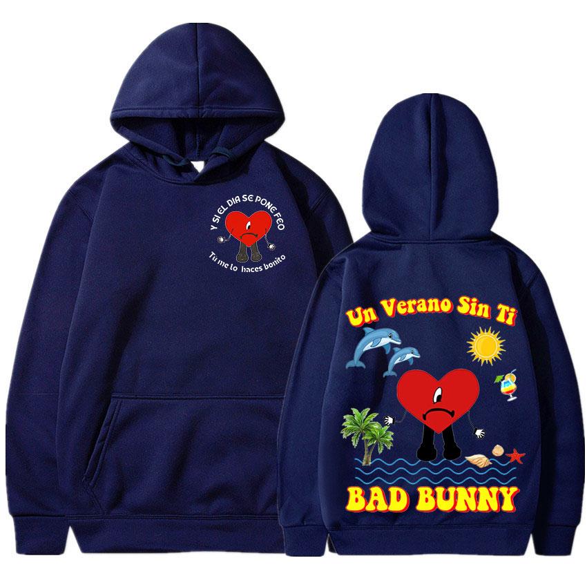 Толстовки Bad Bunny UN VERANO SIN TI, музыкальный альбом, толстовки с принтом в стиле хип-хоп, женская модная нейтральная толстовка унисекс, толстовка большого размера