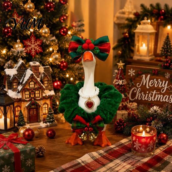 Decorative Goose Bow Necklace Christmas Cute Desk Outfits, 7 Inch Mini Wreath Clothes with Outfit for Tie Headwear And Faux Pearl Necklace,