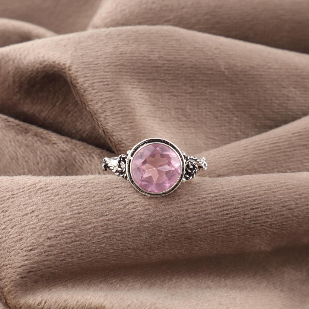 Morganite Ring, Handmade Gemstone 925 Solid Sterling Silver Ring Bohemian Jewelry, For Engagement Gift