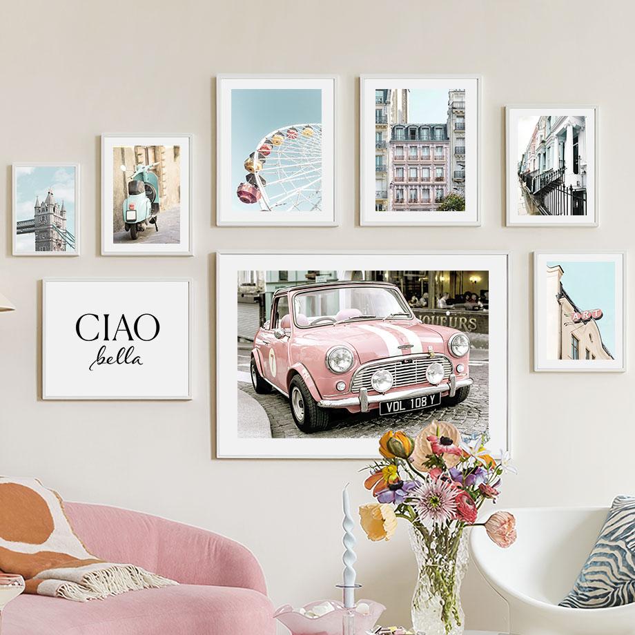 London Pink City Retro Car Ferris Wheel Wall Art Canvas Painting Nordic Posters And Prints Wall Pictures For Living Room Decor