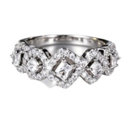 Vintage double-layer square ring with diamond accents Light luxury, full-set, high-shine cubic zirconia, niche commuter jewelry