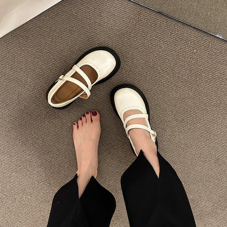 Black versatile platform British style small leather shoes women's 2025 new summer retro round head thick heel Mary Jane shoes