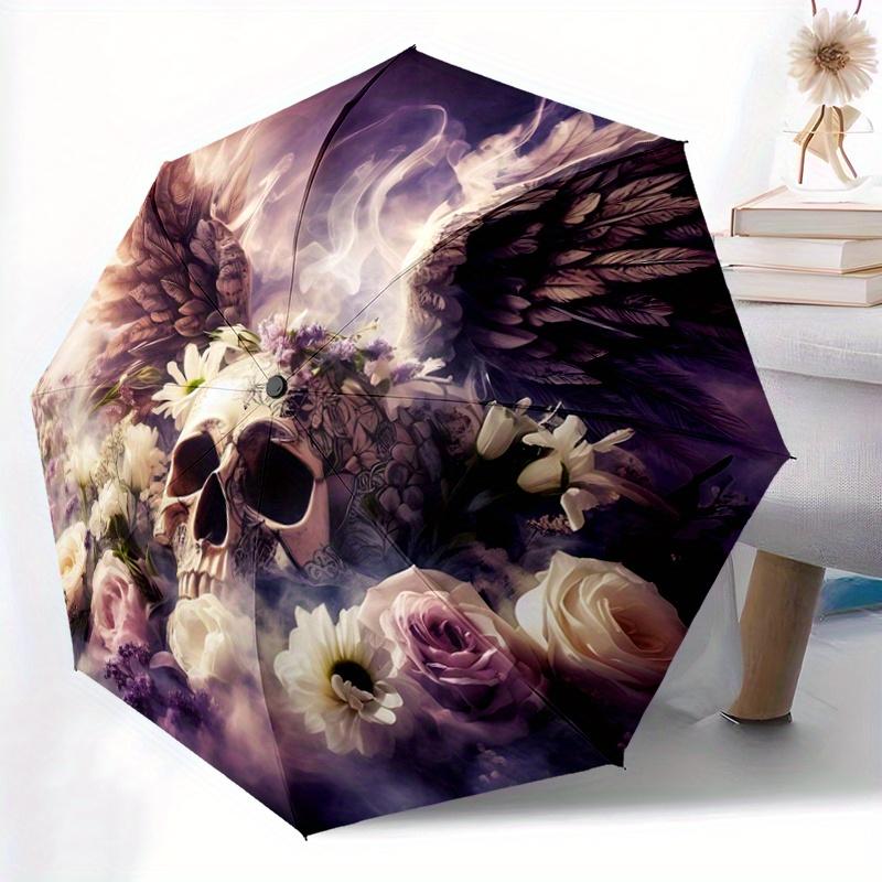 1pc Angel Skull Durable Cartoon Folding Umbrella,Compact Umbrella for Men and Women, Suitable for Travel or Daily Use.W002