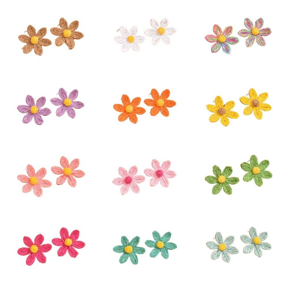 Аксессуары для ушей из рафии, серьги-гвоздики в форме цветка, вечерние серьги-подсолнухи