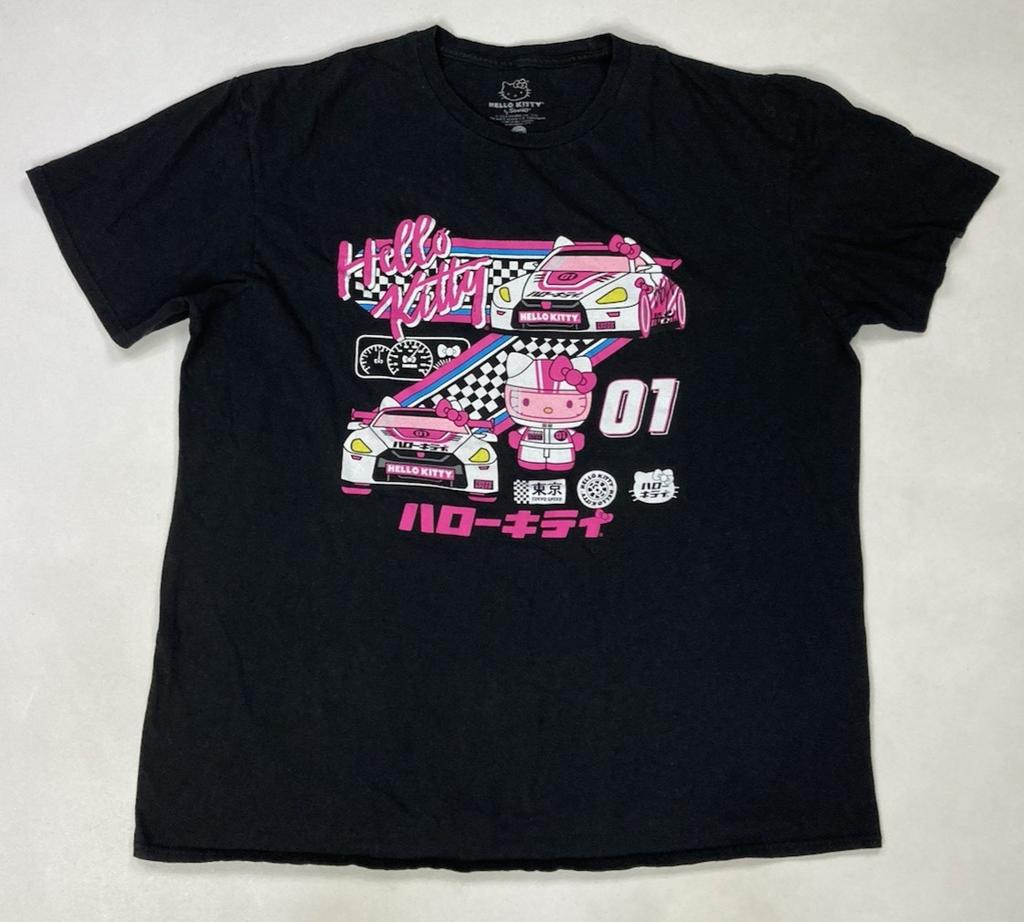 Hello Kitty Racing Car Graphic T-shirt Men XL Black Short Sleeve