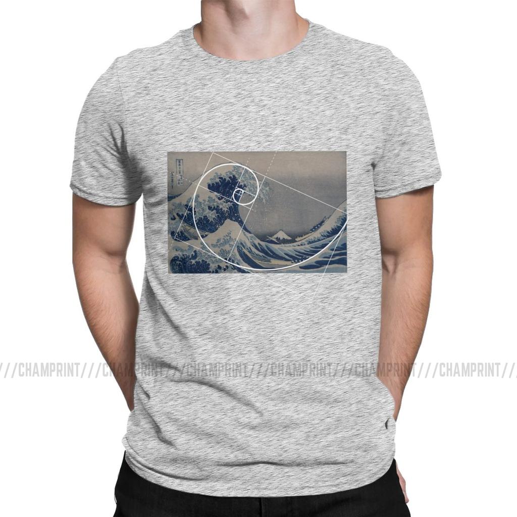 Hokusai Meets Fibonacci Sequence Men ST Shirt Golden Ratio Math T Shirts Technical Geek Vintage