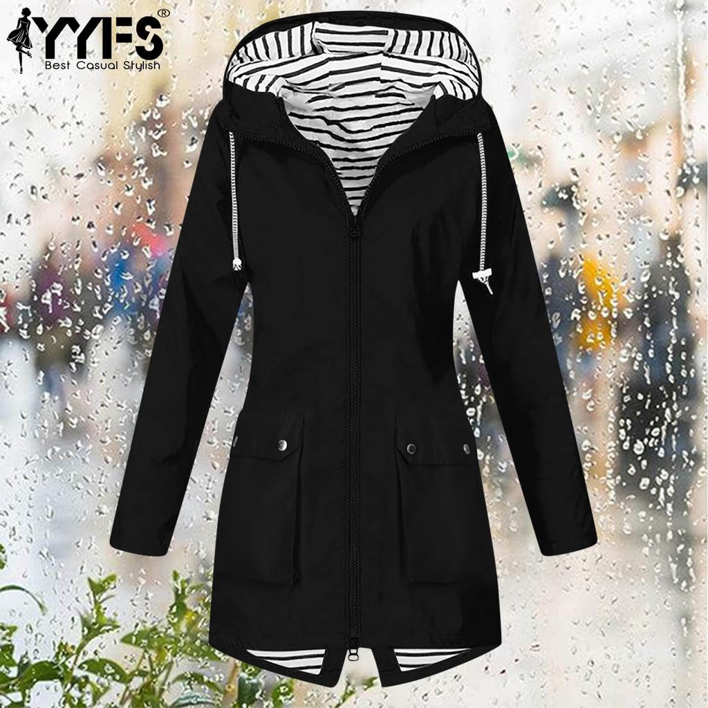 YYFS Женская мода повседневная полосатая печать осень-зима с длинным рукавом с капюшоном куртки и пальто