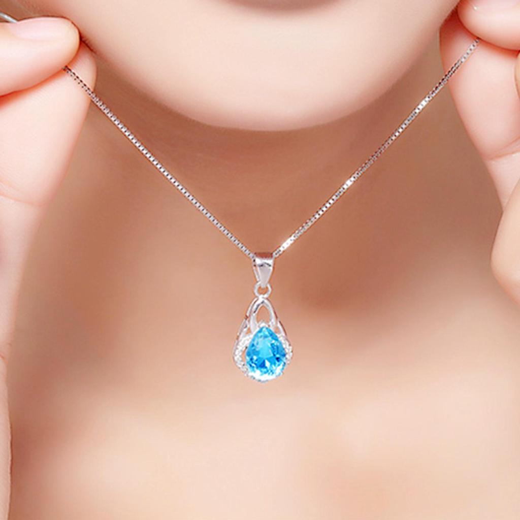 Ожерелье Yi Hua Капля Морской Голубой Топаз и Кристалл для Женщин
