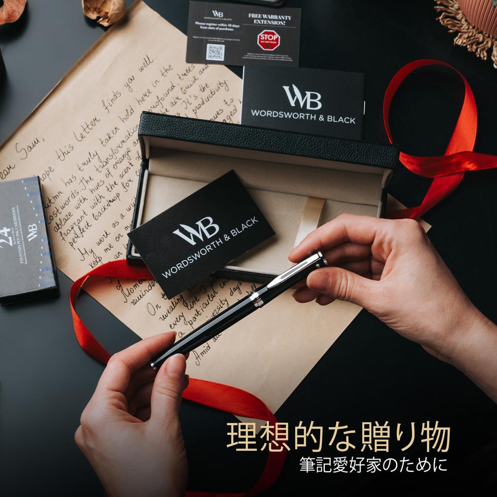 Перьевая ручка Wordsworth Black, средняя, 6 картриджей и сменный стержень, подарочная ручка для письма, унисекс и набор, острие, конвертер, чехол, для дневника,