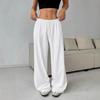 New Loose Straight Wide-leg Drawstring Elastic Mid-waist Slimming White Casual Sports Trousers
