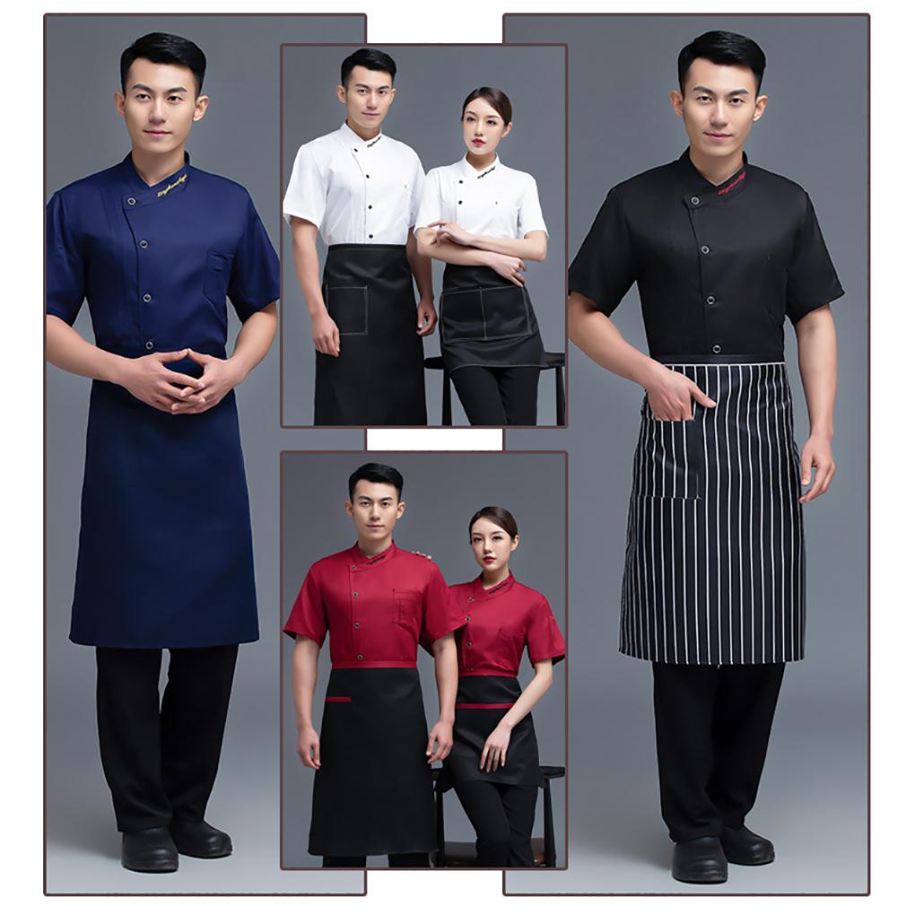 Поварской китель с коротким рукавом, с надписью, униформа повара, пуговицы, плиссированный костюм, кейтеринг, модные кухонные принадлежности для кофейни