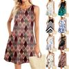 Summer Dresses For Women Beach Boho Sleeveless Printing Flowy Pocket Tshirt Tank Sundresses