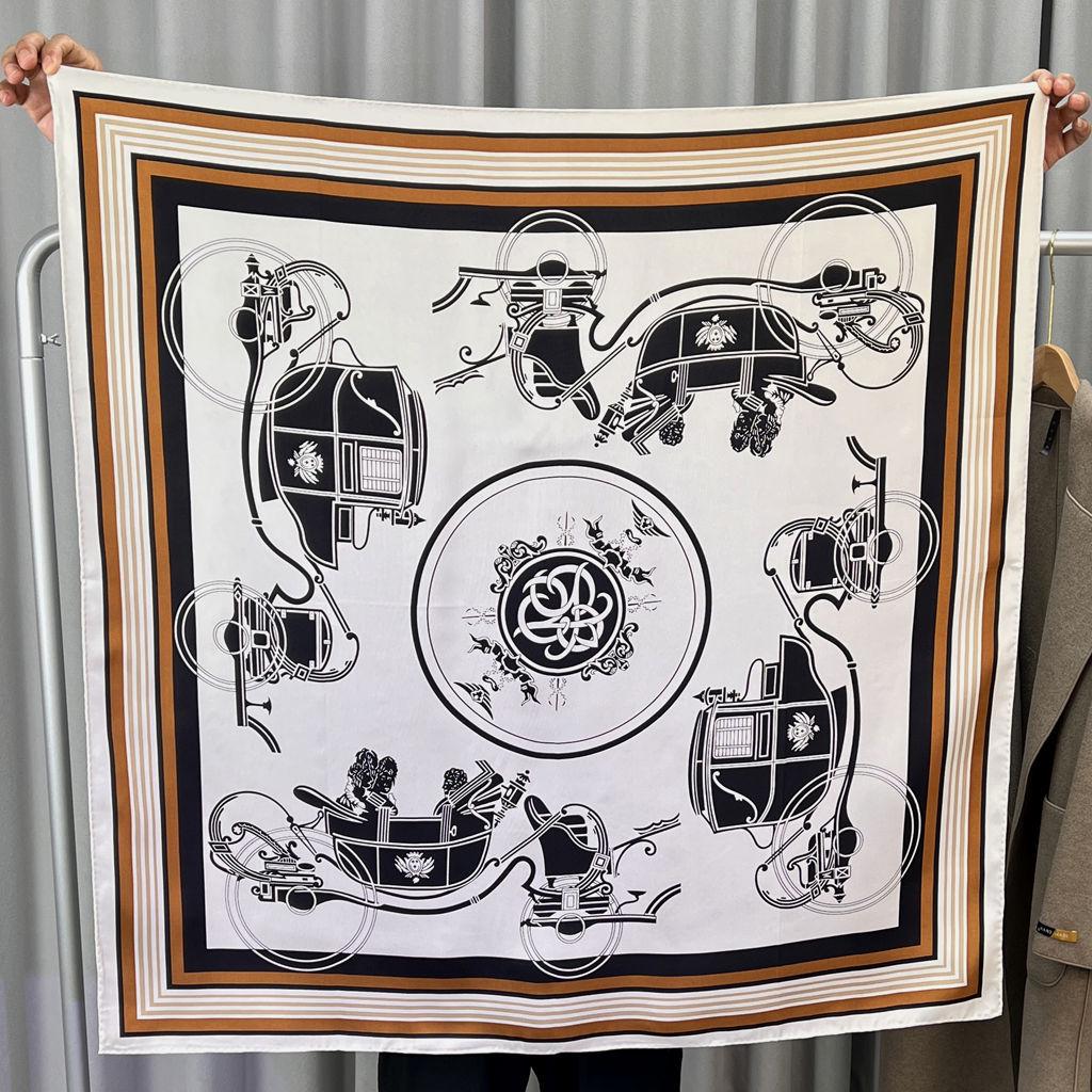 Шелковый твиловый шарф Silk Road в черно-белом французском стиле для весны/лета