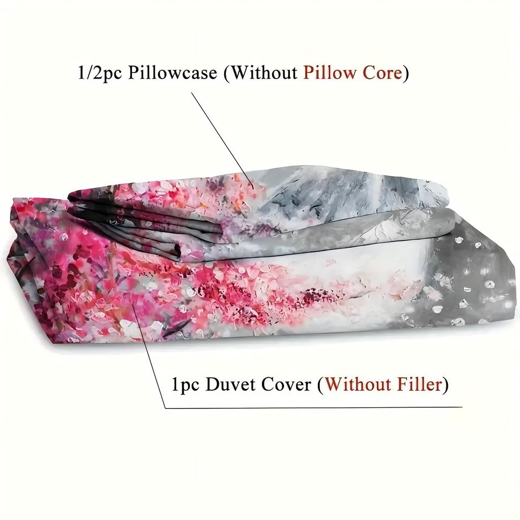 Comforter Cherry Tree Mountain Oil Painting Snow Scene Print Japan Minimalist Style Home Textiles Soft S