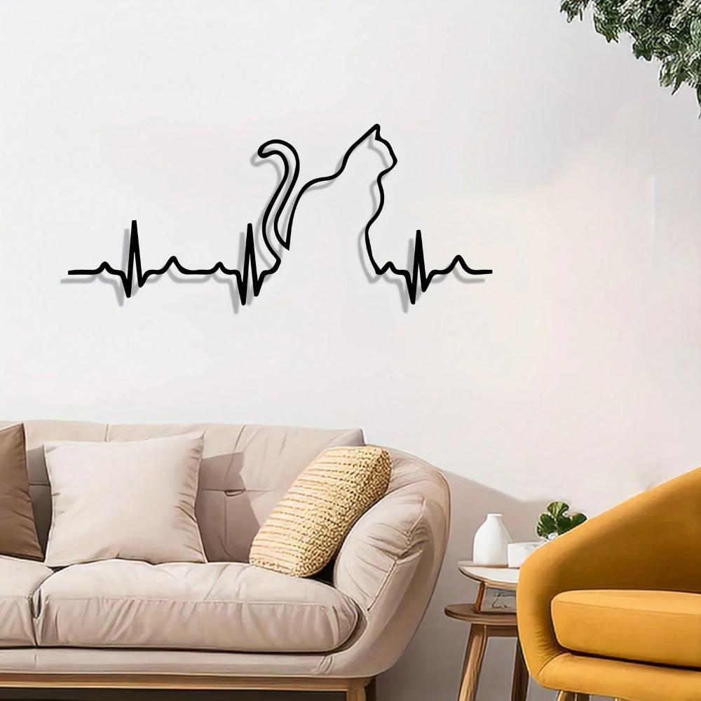 Vintage Metal Cat Heart Wall Art Black Iron Sculpture with Meow Design Perfect for Bedroom Decor Gift for Cat Lovers