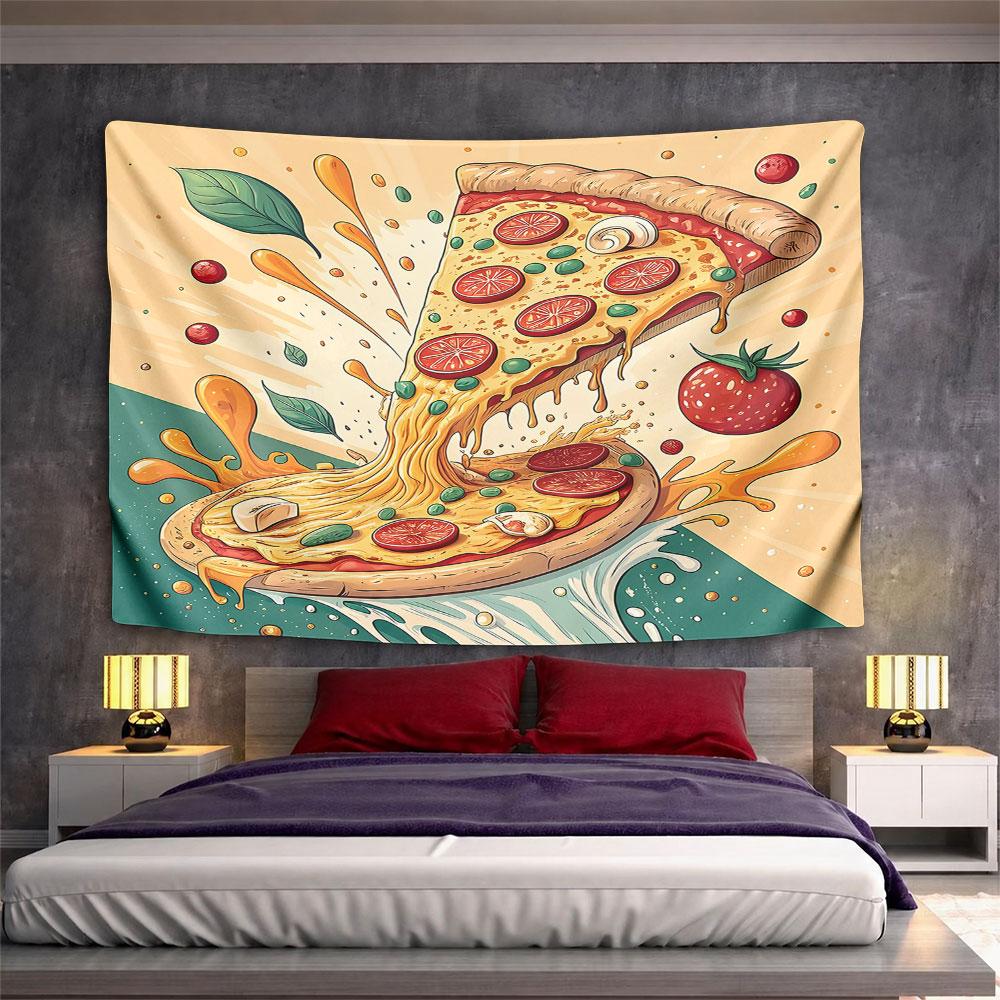 "Cheesy Pizza Slice Splash Art" Pattern Wall Hanging Tapestry Decorative Tapestry Home Decor for Bedroom and Living Room