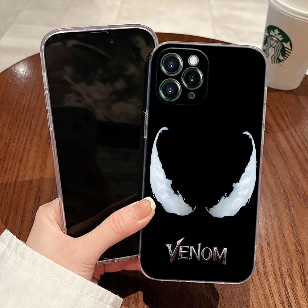 Marvel Black VENOM Art Transparent Phone Case For iPhone 17 Pro Max 17E 11 12 13 14 15 16 Pro Max Plus 17 Air 16E 7 X Soft Cover