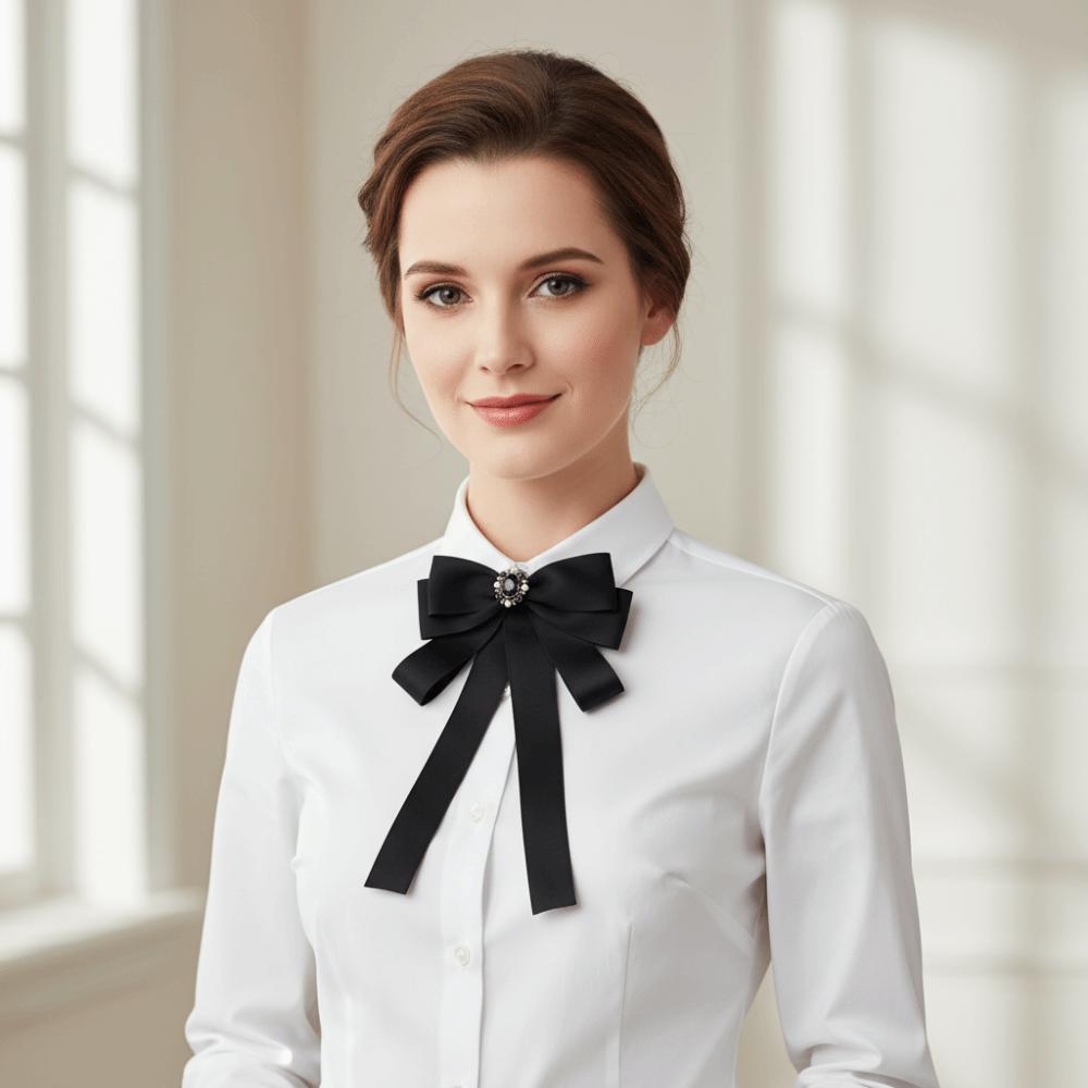 Pearl Black Ribbon Pin Beads Ribbon Badge Brooch Sweet Black Bow Necktie  Parties