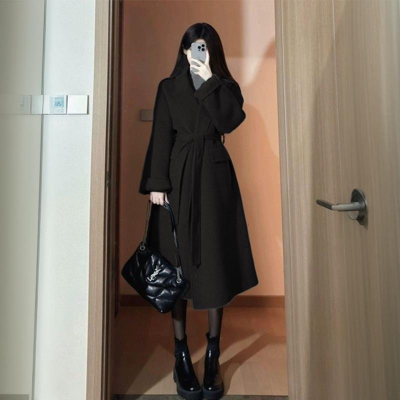 Серое шерстяное пальто для женщин средней длины на осень и зиму, новое шерстяное пальто для зимы небольшого размера в корейском стиле