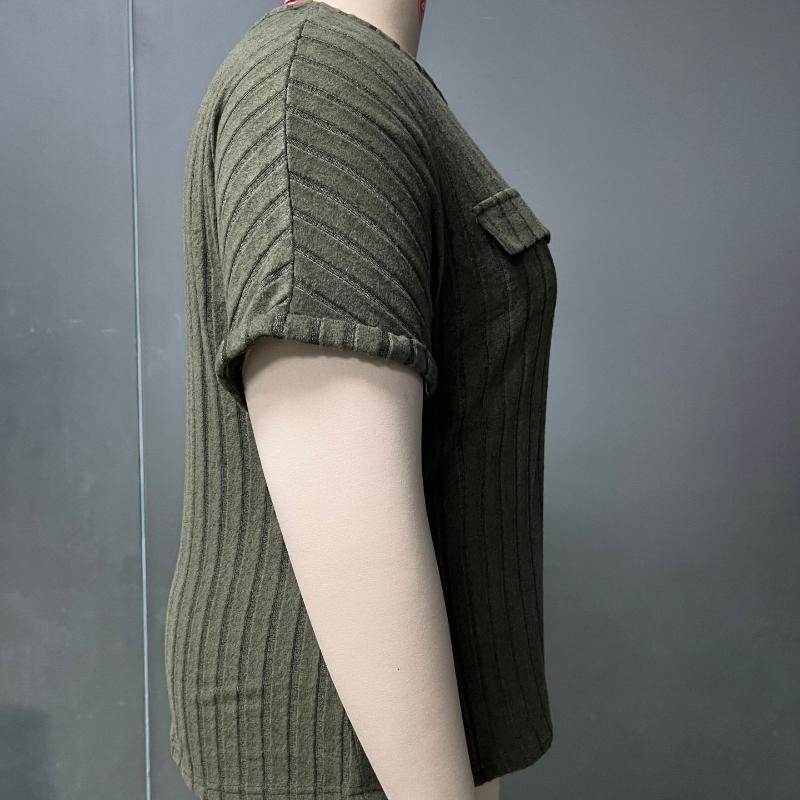 BITCED Весенне-летние однотонные женские топы больших размеров с коротким рукавом на молнии с ложными карманами, свободная футболка