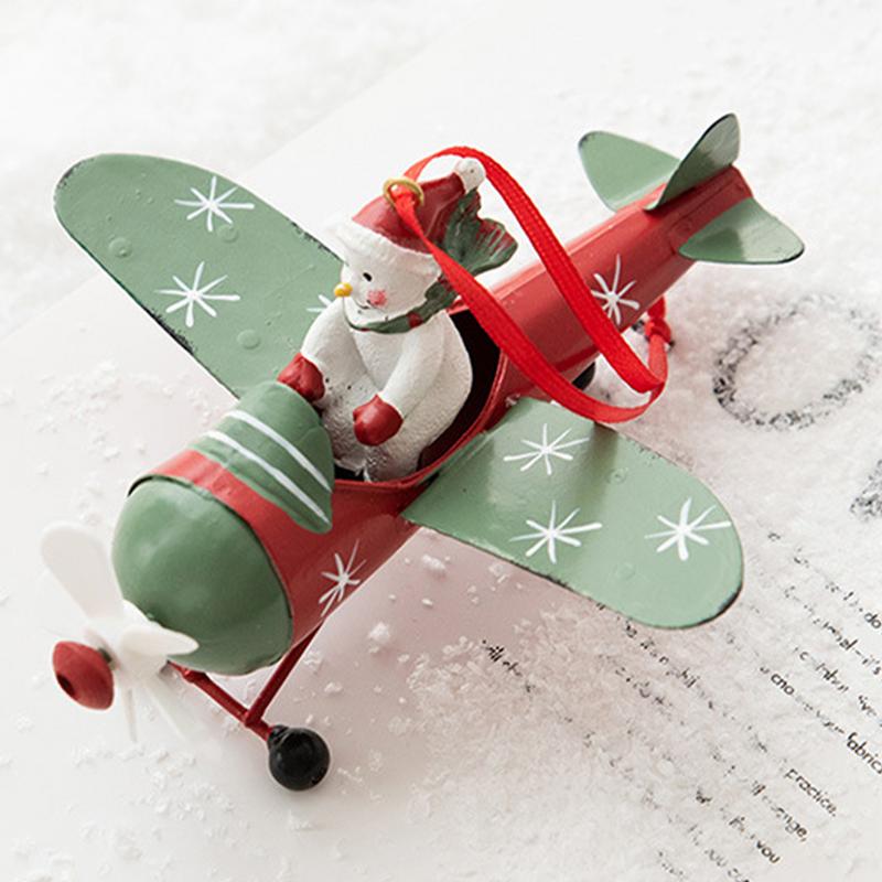 Christmas Tree Airplane Ornament Retro Iron Santa/Snowman On Airplane Pendant Home Hanging Decoration 7