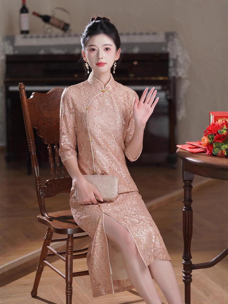 2025 Xi Po Po Elegant Qipao Wedding Dress for Mothers - High-end, Modern, and Versatile for Special Occasions and Daily Wear.