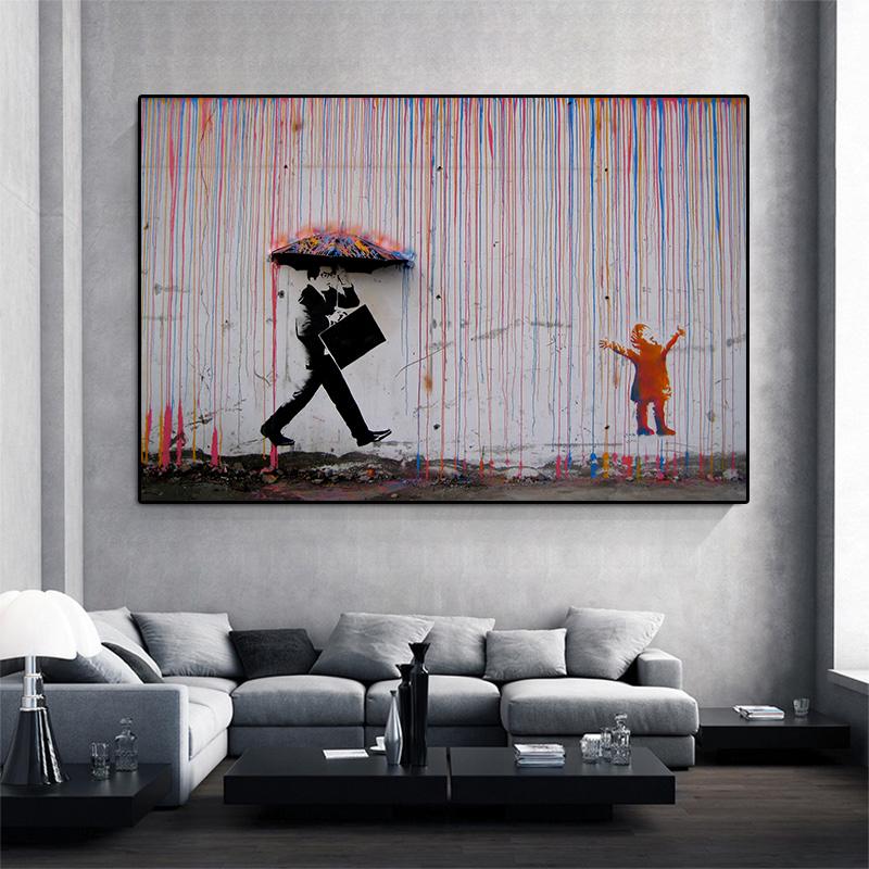 Бэнкси искусство красочный дождь уличное искусство граффити холст картина печать плакат Современная гостиная настенная картина