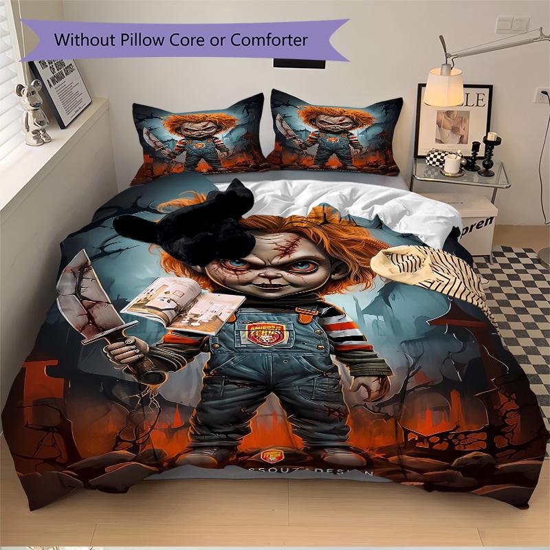 Horror Doll Knife Print 3Pcs Bedding Setduvet Cover With 2 Bedropillowcase Home Birthday Gift